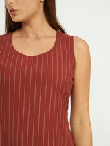 Rust Pinstripe A-Line Maxi Dress