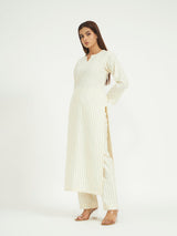 Classic White Pinstripe Kurta Set