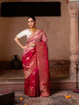 Red Pink Motif Pure Katan Silk Banarasi Handloom Saree