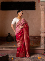 Red Pink Motif Pure Katan Silk Banarasi Handloom Saree