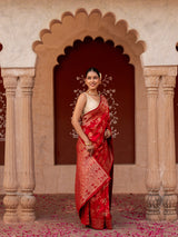Red Pure Katan Silk Banarasi Handloom Saree