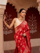 Red Pure Katan Silk Banarasi Handloom Saree