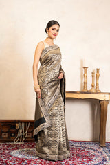 Black Pure Katan Brocade Banarasi Handloom Saree
