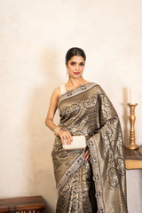 Black Pure Katan Brocade Banarasi Handloom Saree