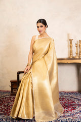 Golden Pure Katan Kanjeevaram Silk Banarasi Handloom Saree
