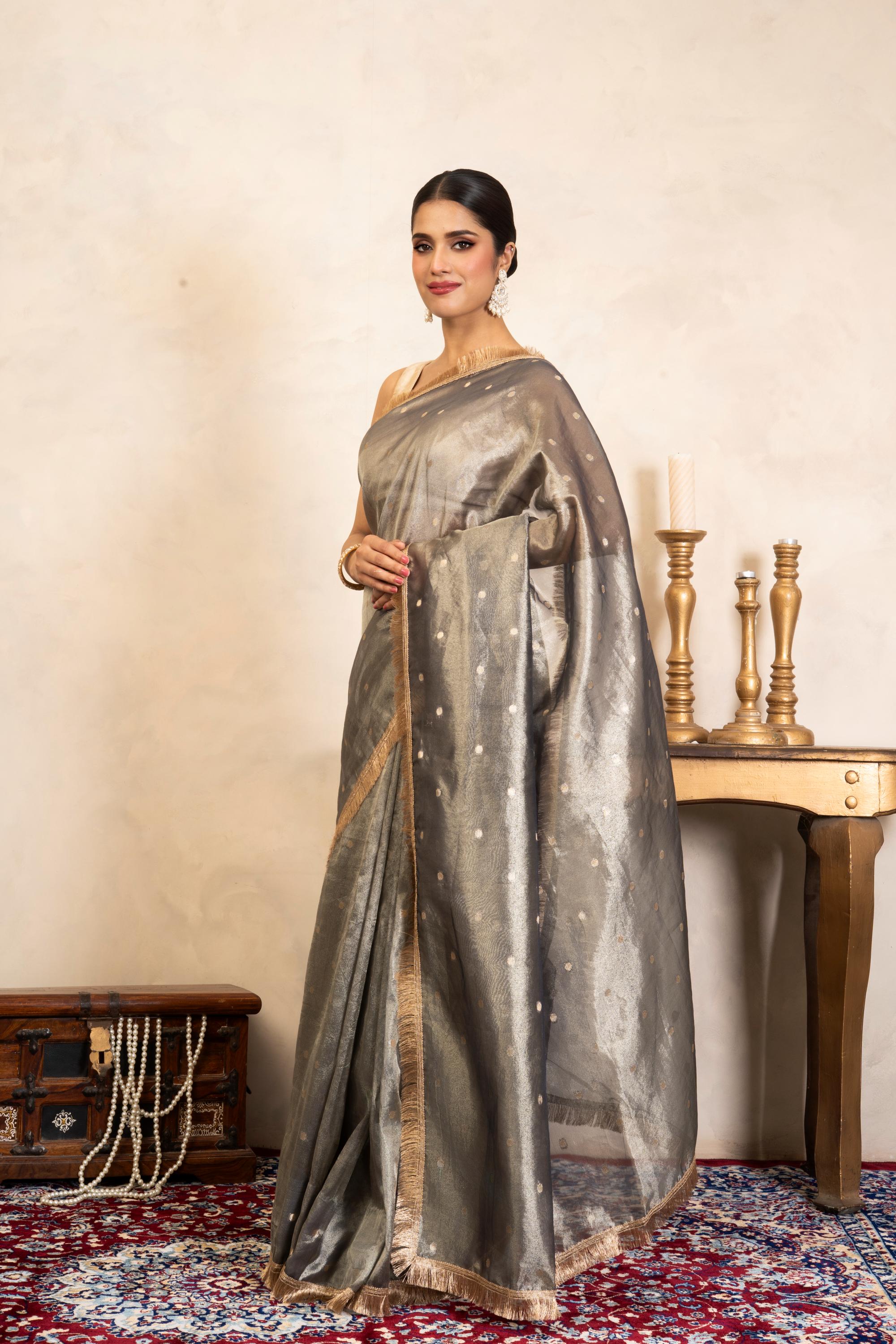 Grey Pure Tissue Silk Banarasi Handloom Saree
