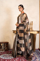 Black Pure Organza Silk Banarasi Handloom Digital Print Saree