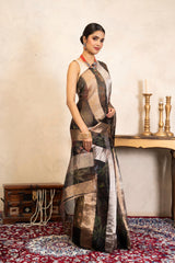 Black Pure Organza Silk Banarasi Handloom Digital Print Saree