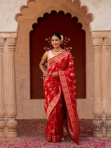 Red Pure Katan Silk Banarasi Handloom Saree