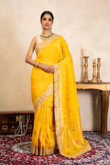 Yellow Pure Katan Silk Banarasi Handloom Saree