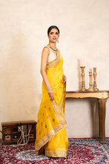 Yellow Pure Katan Silk Banarasi Handloom Saree