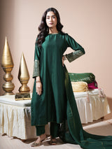 Bottle Green Statement Cuff Long Kurta Set