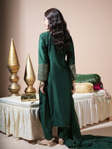 Bottle Green Statement Cuff Long Kurta Set