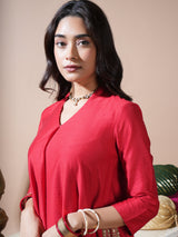 Red Keri Pocket Kurta Set