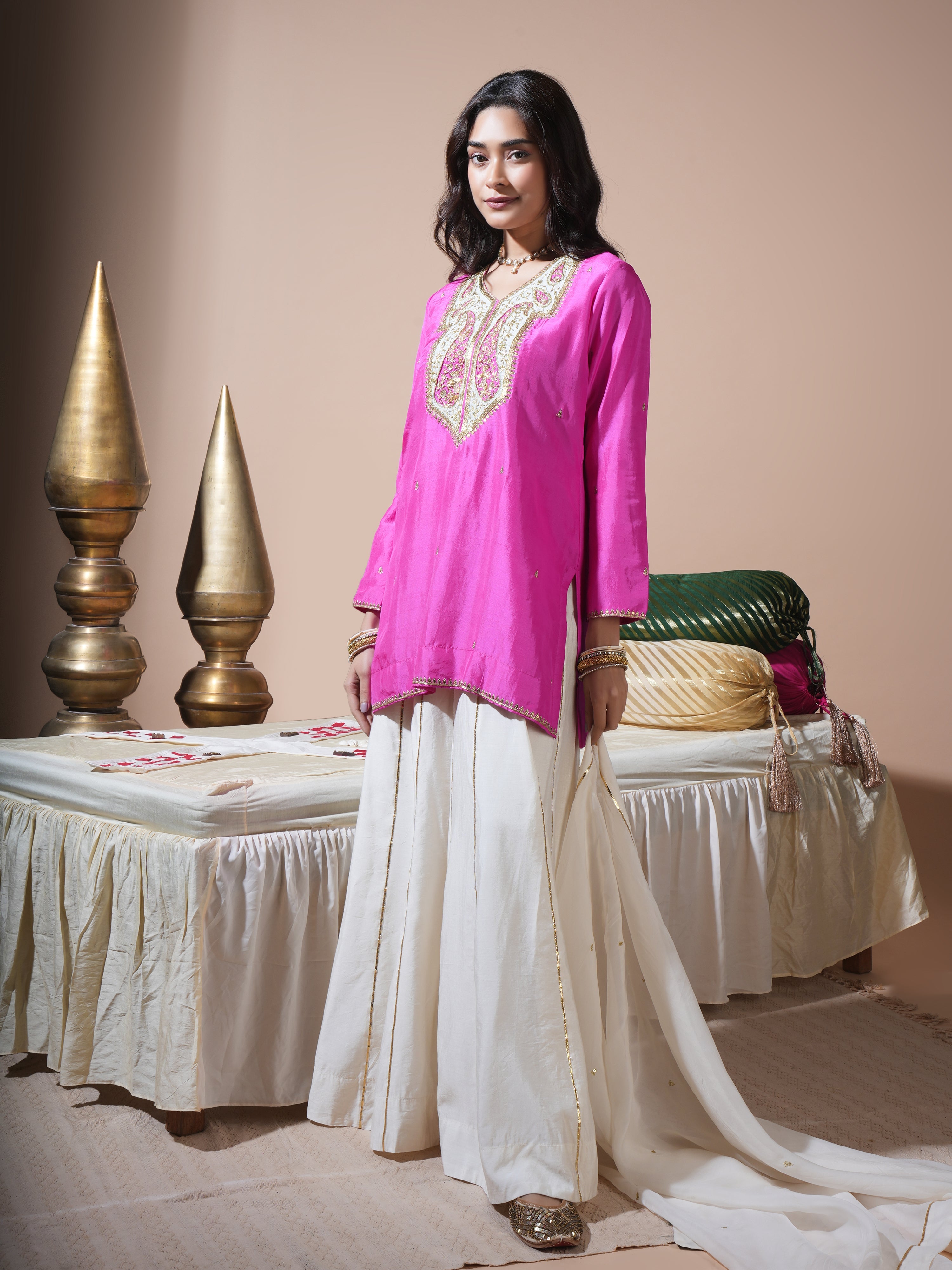 Pink Keri Short Kurta Palazzo Set