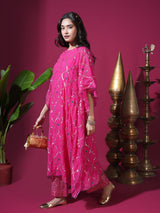 Hot Pink Geometric Jaal Kaftan Set