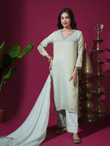 Sage Green Asopalav Leaf Stripe Kurta Set