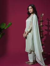 Sage Green Asopalav Leaf Stripe Kurta Set