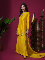 Mustard Flower Short Kurta Badla Palazzo Set
