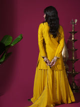 Mustard Flower Short Kurta Badla Palazzo Set