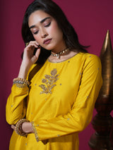 Mustard Flower Short Kurta Badla Palazzo Set
