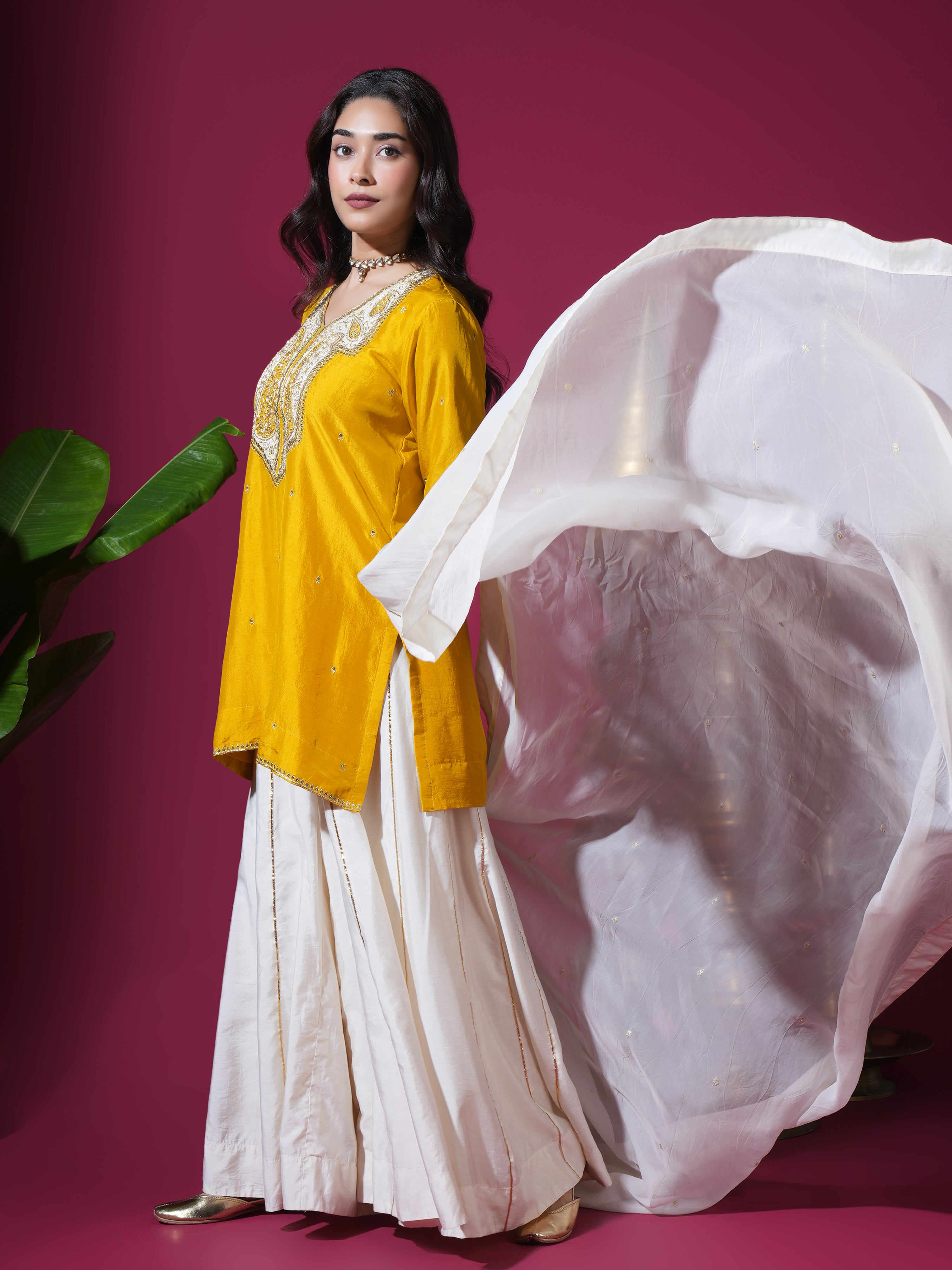 Mustard Keri Short Kurta Palazzo Set