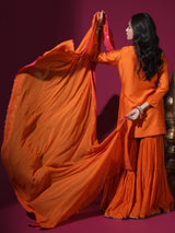 Orange Floral Jaal Kurta Garara Set