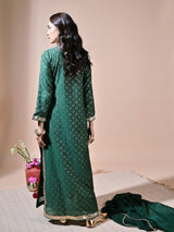 Bottle Green Zari Butta Kaftan Kurta Set