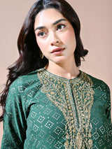 Bottle Green Zari Butta Kaftan Kurta Set