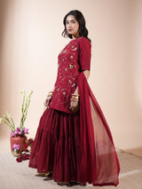 Maroon Floral Jaal Kurta Garara Set