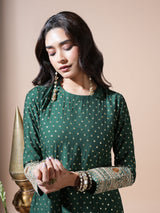 Bottle Green Sequence Long Kurta Set
