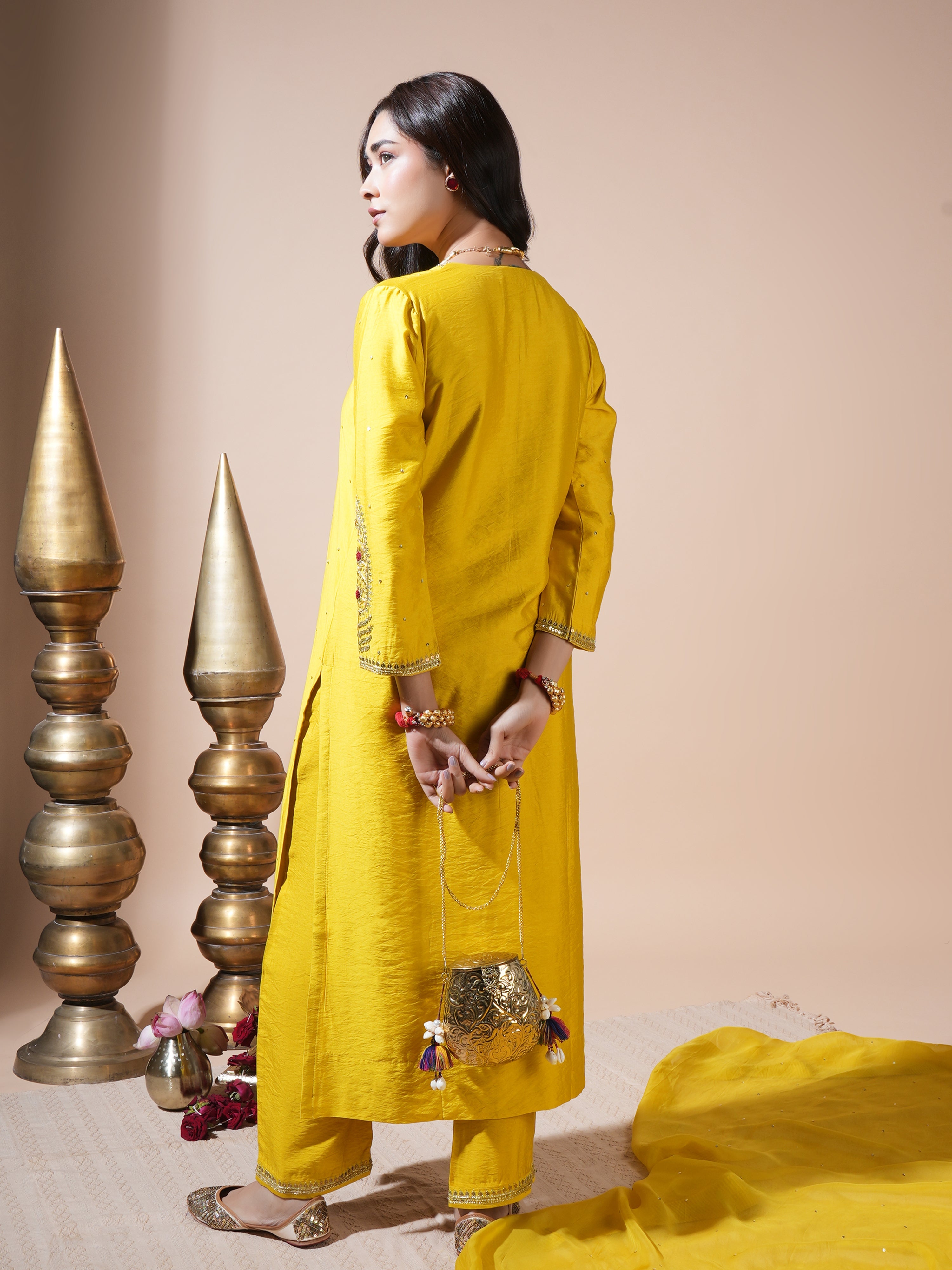 Mustard Keri Long Kurta Set