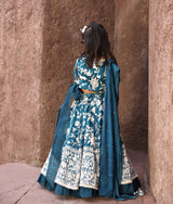 Teal Blue Parsi work Lehenga Choli