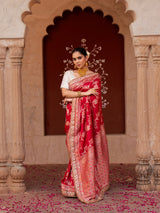 Red Pure Katan Silk Banarasi Handloom Saree