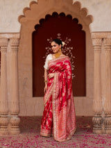 Red Pure Katan Silk Banarasi Handloom Saree