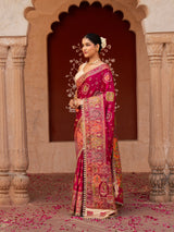 Magenta Pure Katan Silk Banarasi Bridal Handloom Saree