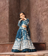 Teal Blue Parsi work Lehenga Choli