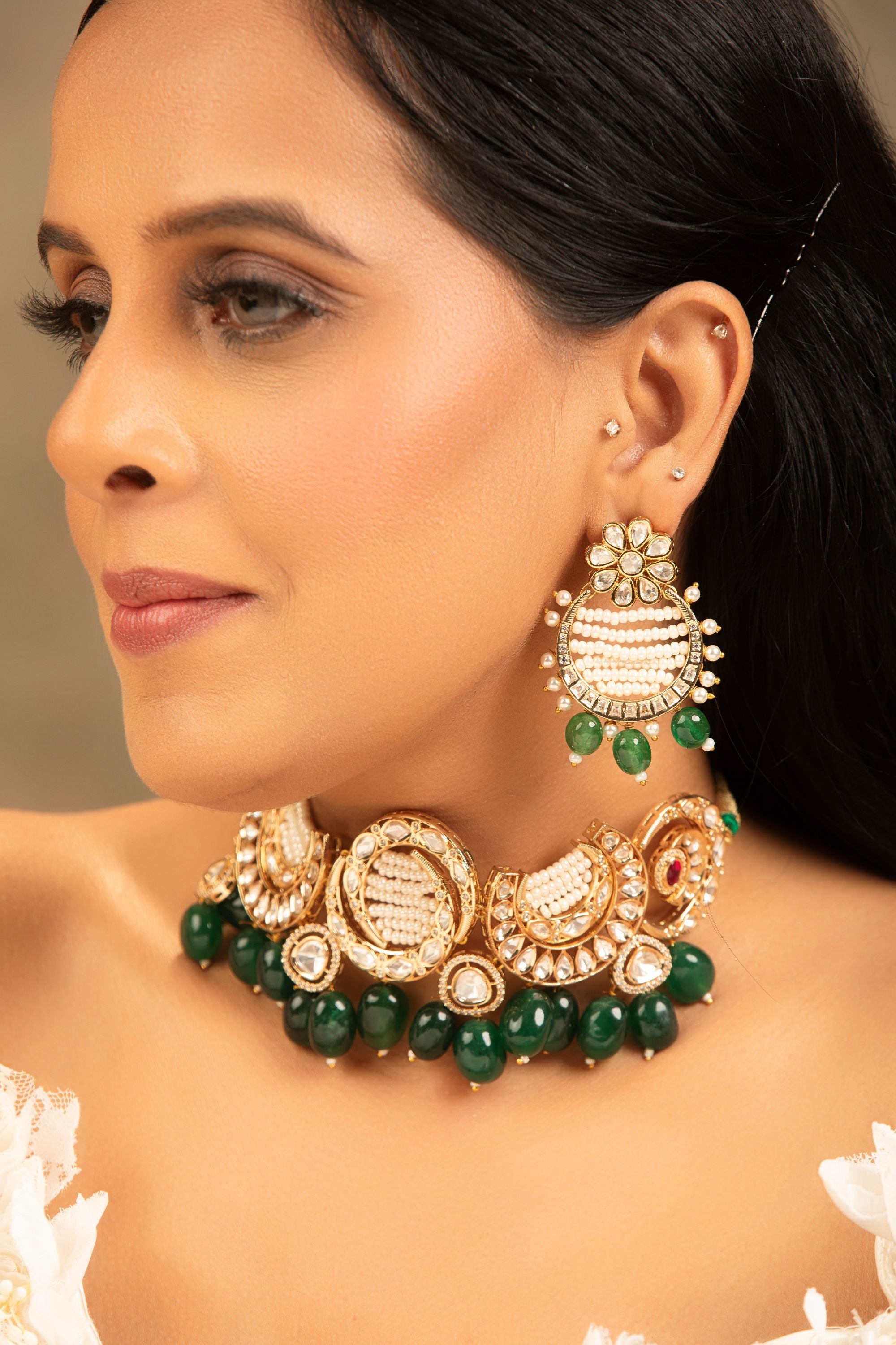 LE SONI GREEN KUNDAN CHOKER SET