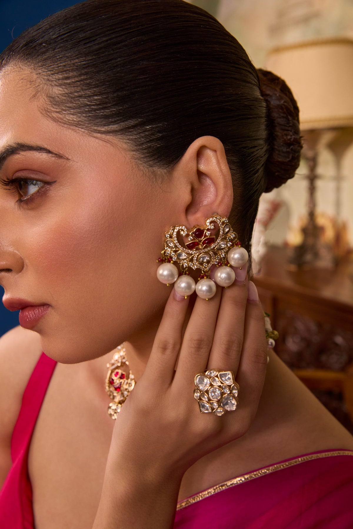 Xago Modern CZ Cluster Studs Red Stone Leaf Brass