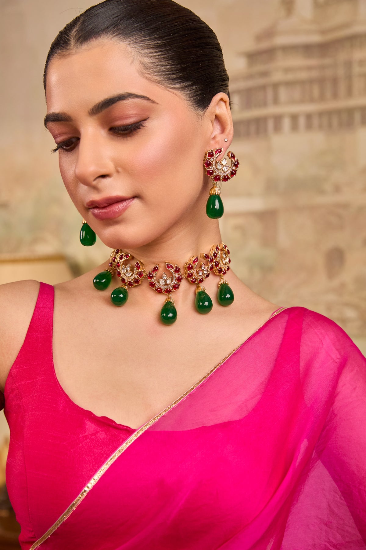 Xago Ruby and Emerald Choker Set with Teardrop Accents