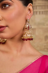 Xago Mayuraragini Kundan Peacock Jhumka Earrings With Ruby Drops