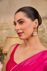 Xago Elegant Ruby Accent & Pearl Droplet Jhumka Earrings