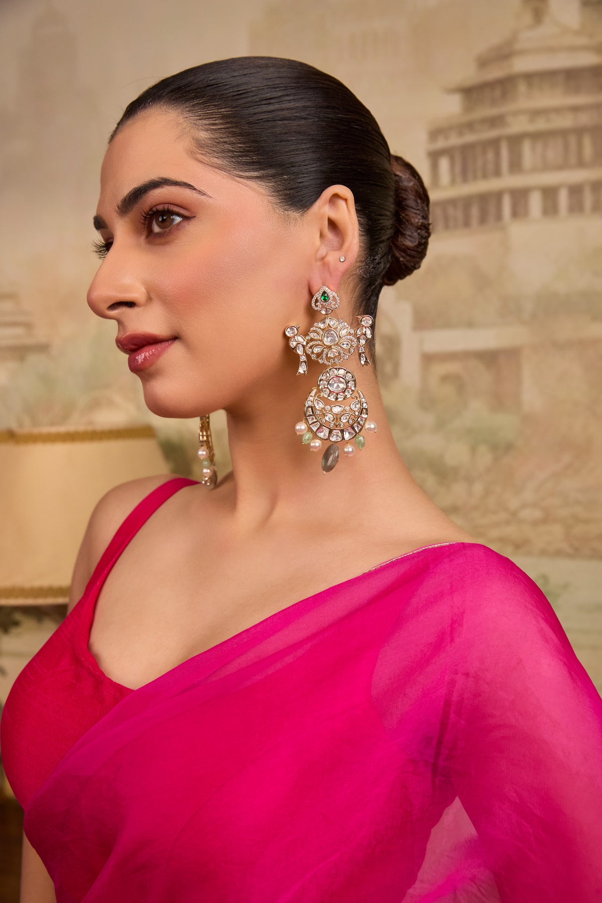 Xago Polki and Pearl Tiered Statement Earrings