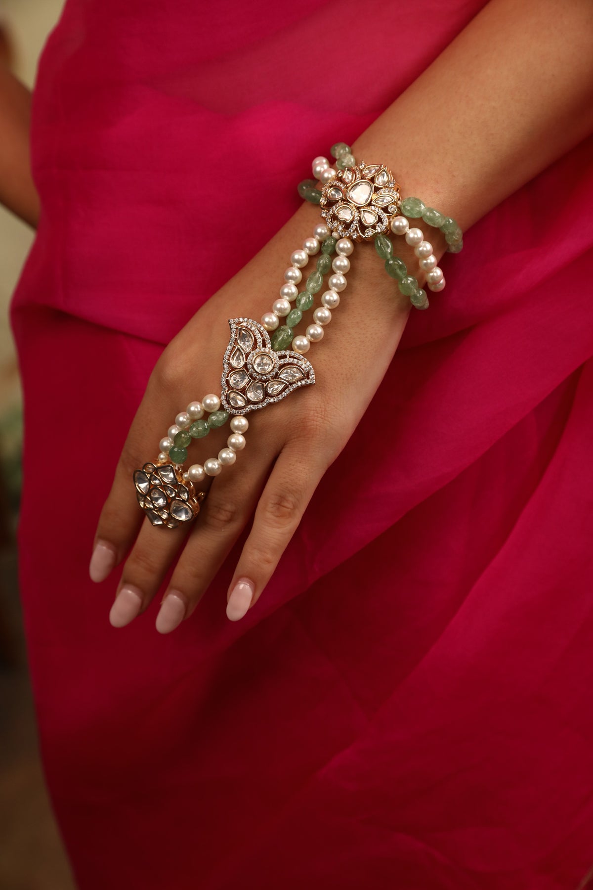 Xago Royal kundan Polki and Pearl Hathphool