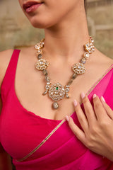 Xago Elegant Grey Natural Stone & Crystal Floral Pendant Statement Necklace