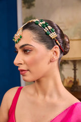 Xago Pearl & Green Bead Traditional Maang Tikka
