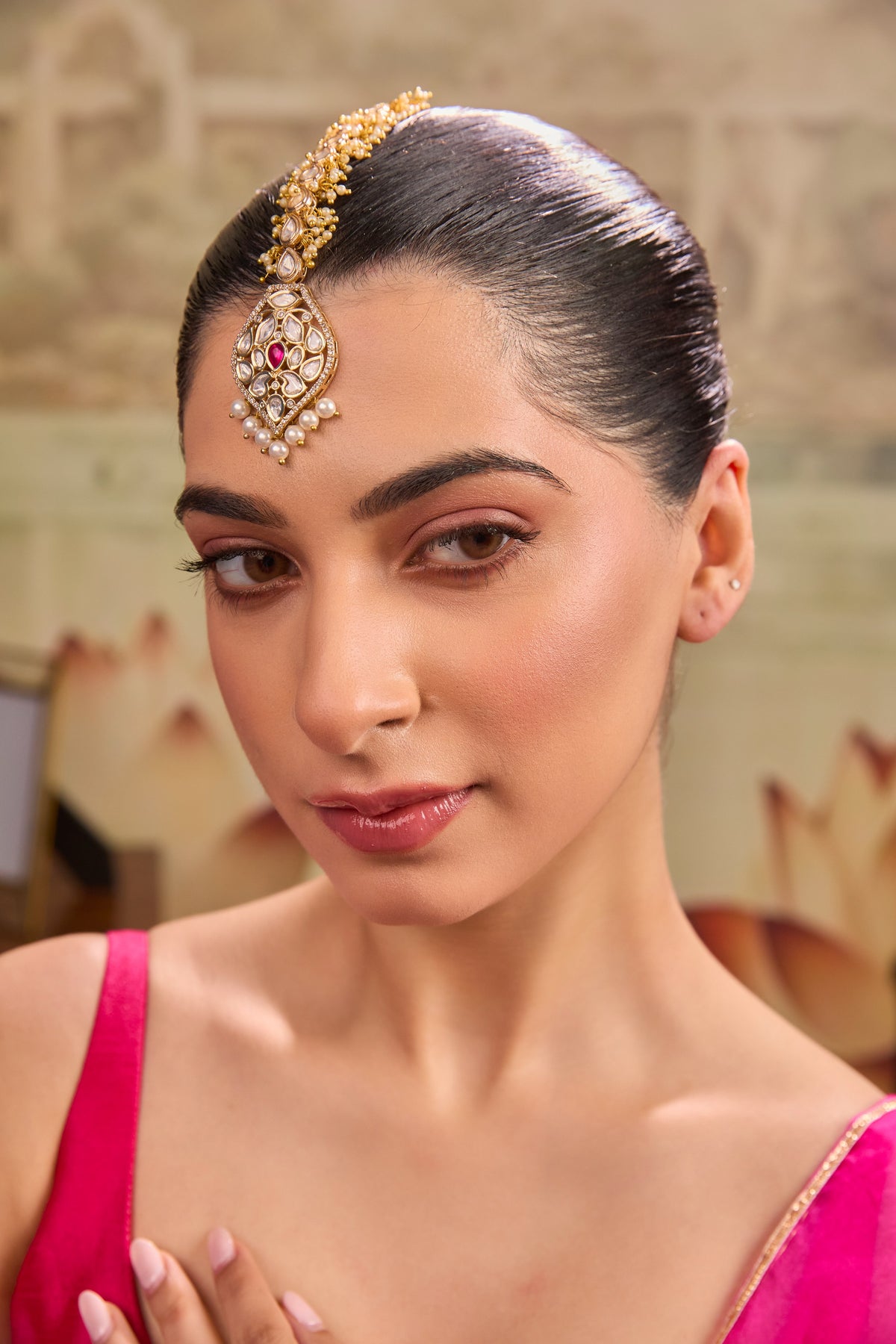 Xago Bridal Kundan Pearl Maang Tikka for Women