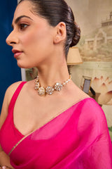 Xago Elegant Crystal Flower Motif Pearl Strand Choker Necklace