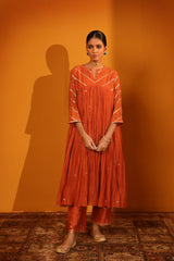 CHANDERI SILK RIVETING KURTA SET WITH PANTS AND DUPATTA