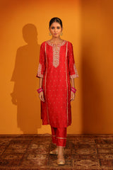 CHANDERI SILK ENGROSSING KURTA SET WITH PANTS AND DUPATTA